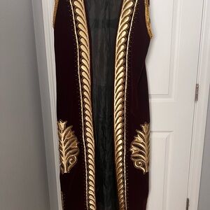 Elegant Burgundy and Gold Embroidered Coat